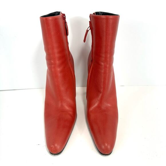 Balenciaga Red Leather Almond Pointy Toe Block Heel Ankle Boots EU 37 US 7 - Picture 3 of 15